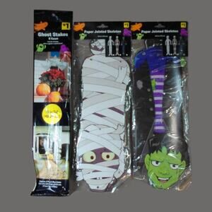 Halloween Décor Lot Paper Jointed Mummy & Frankenstein Monster Hangers NEW